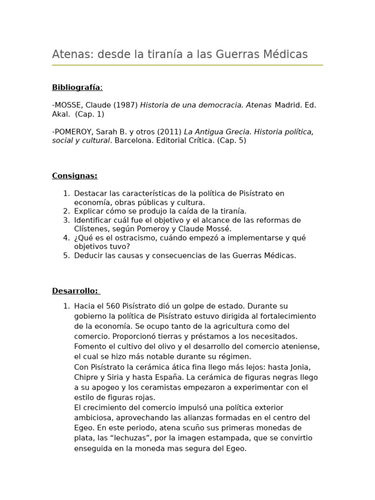 De La Tirania A Las Guerras Medicas | PDF | Atenas antigua | Estados de ...