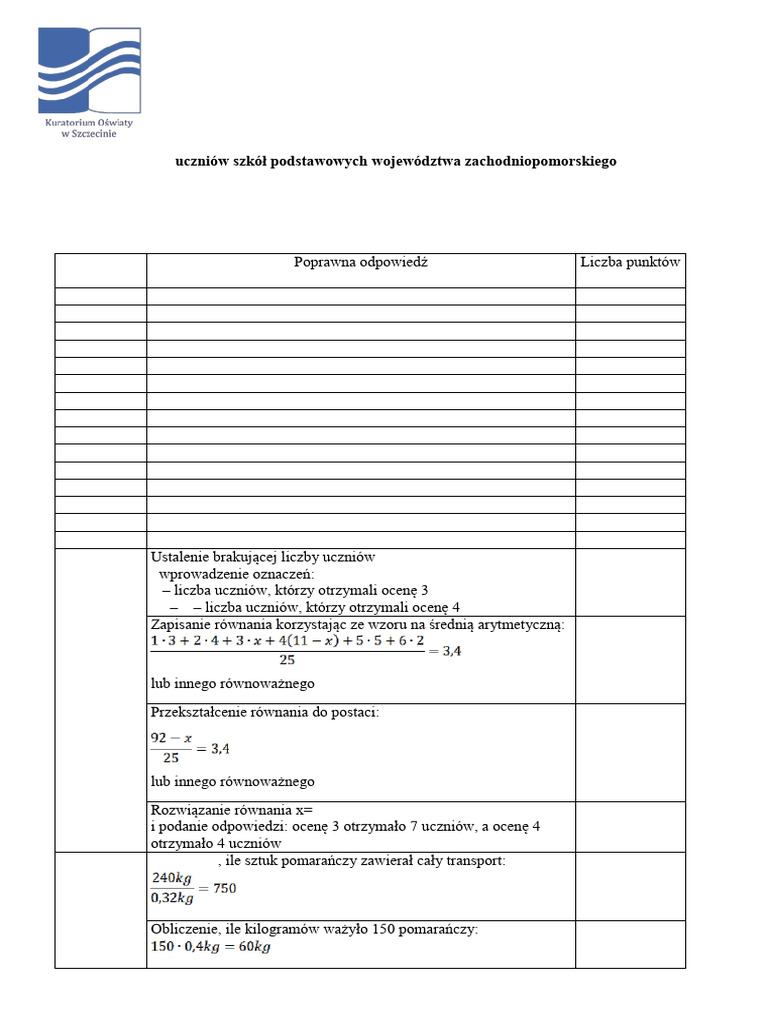 Matematyka SP 19 20 Szkolny Klucz Odpowiedzi | PDF