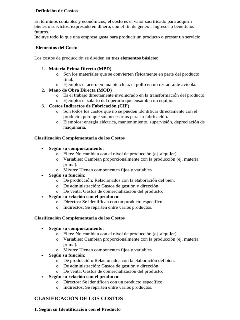 Definición y Clasificación de Costos | PDF | Costo | Business