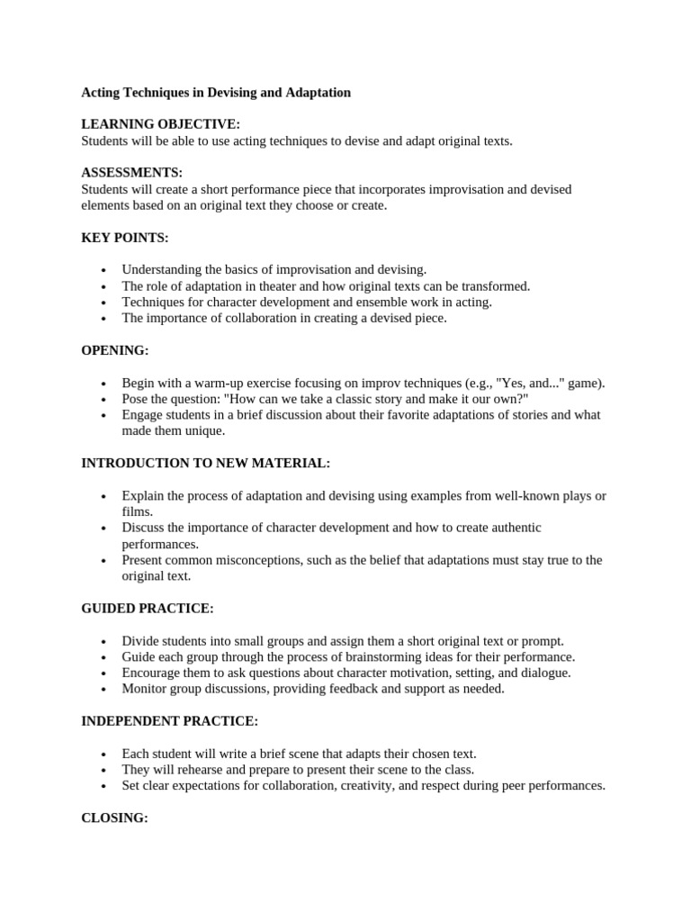 Acting Techniques for Adaptation and Devising | PDF
