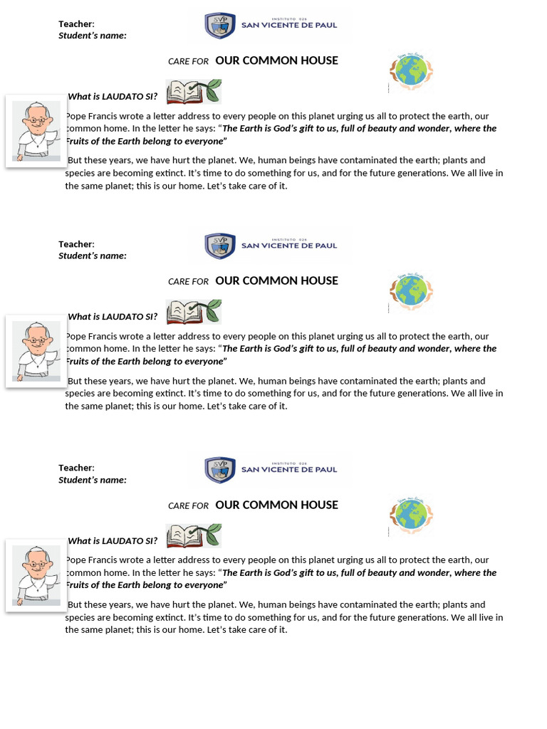 Laudato Si: Caring for Our Earth | PDF