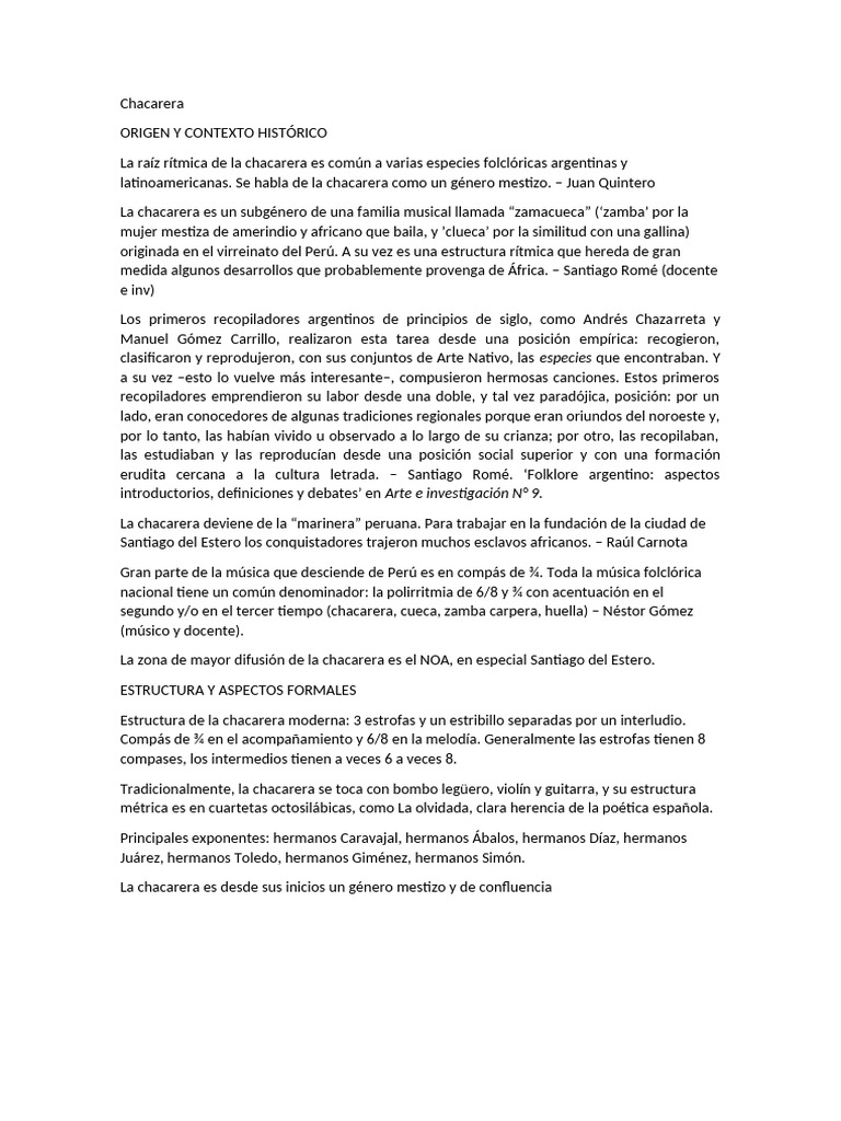 Características de la Chacarera | PDF | Musicología | Las artes escénicas