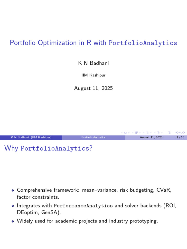Portfolio Optimization with R's PortfolioAnalytics | PDF | Applied ...