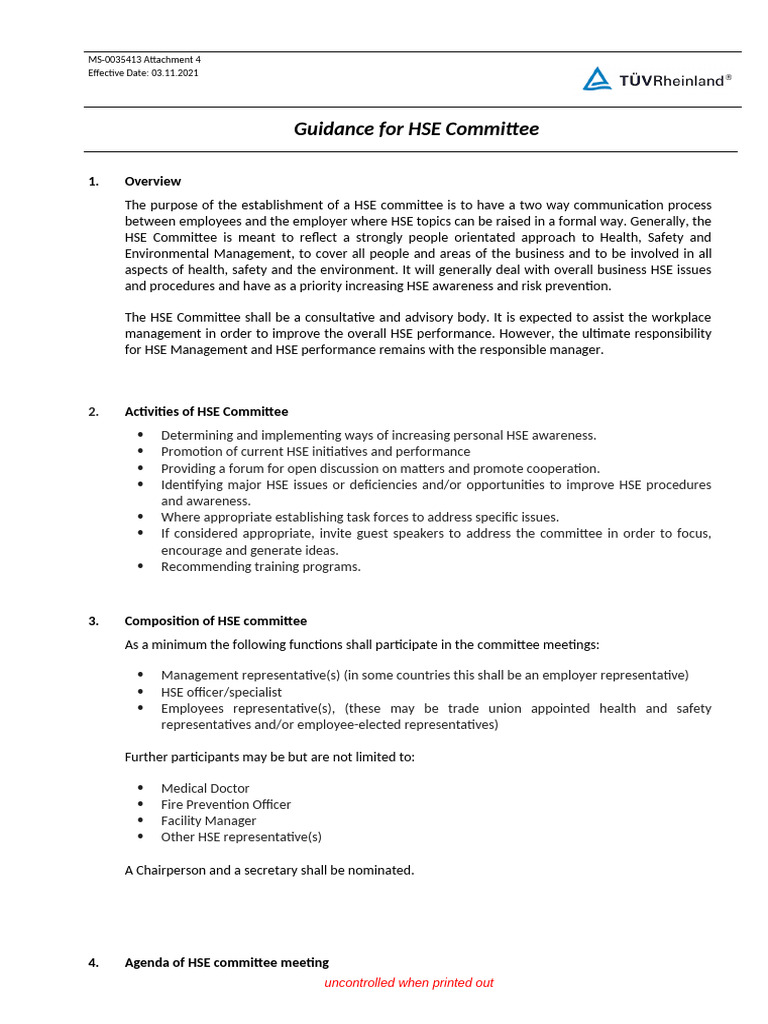 HSE Committee Guidance Document | PDF | Safety | Occupational Safety ...