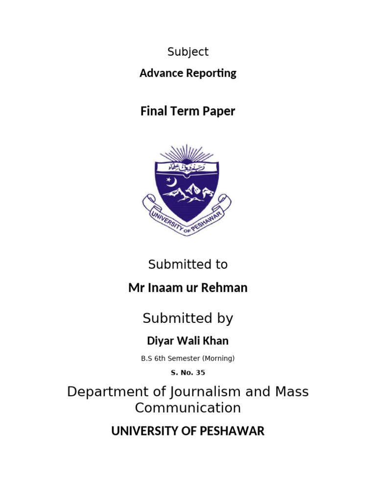Sir Inaam Advance Reporting Final Term Paper | PDF | Constable | Pakistan