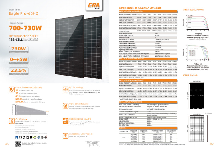ERA Solar 700W Bifacial Module Datasheet | PDF | Solar Panel ...
