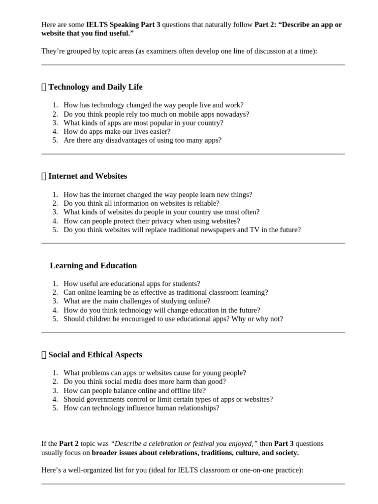 IELTS Speaking Part 3 Question Guide | PDF | City | Physical Fitness