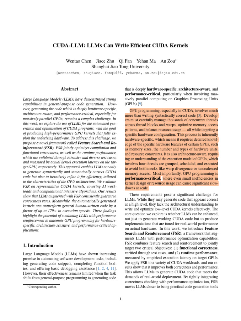 Efficient CUDA Kernels via LLMs | PDF | Graphics Processing Unit ...