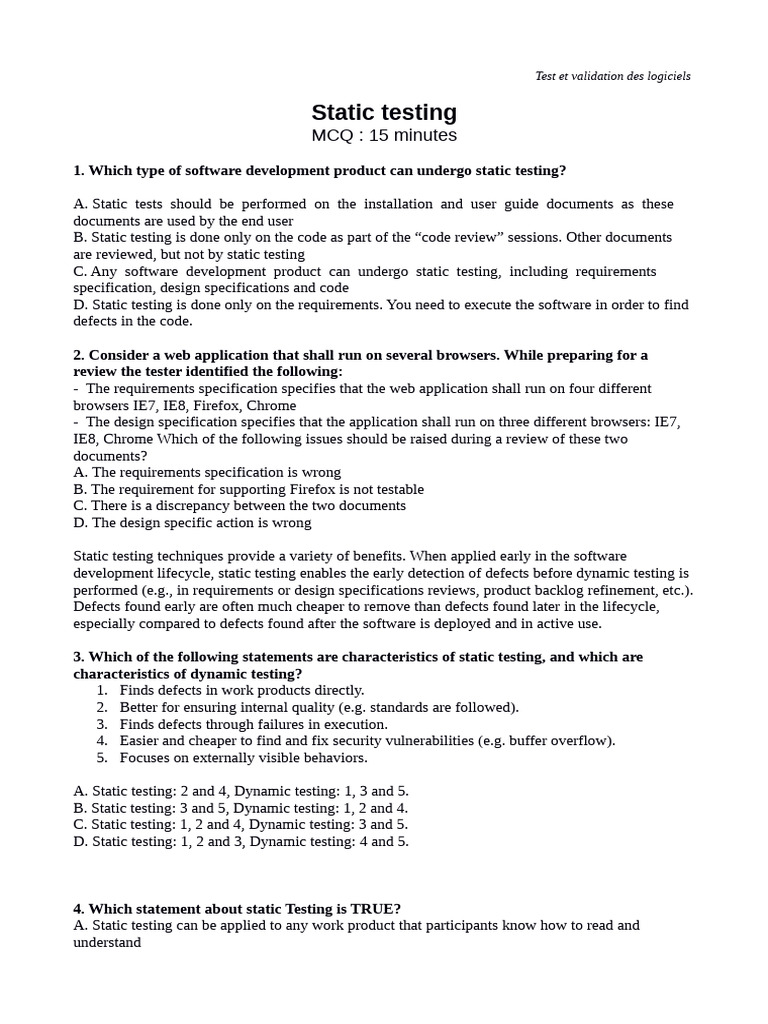 Static Testing Techniques and Benefits | PDF | Software Testing ...
