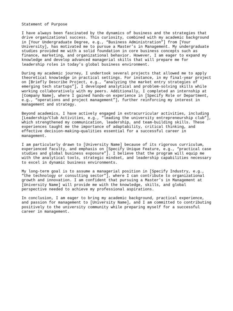 Master’s in Management Statement of Purpose | PDF | Leadership | University