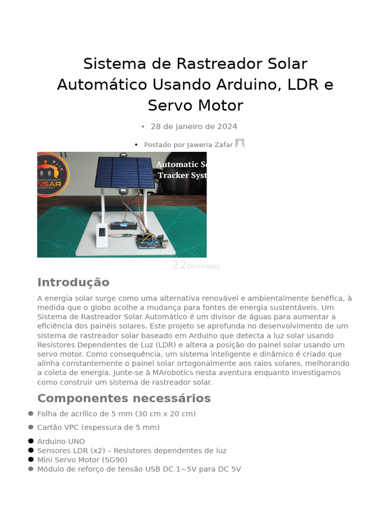 Rastreador Solar Automático com Arduino | PDF | Painel solar | Energia ...