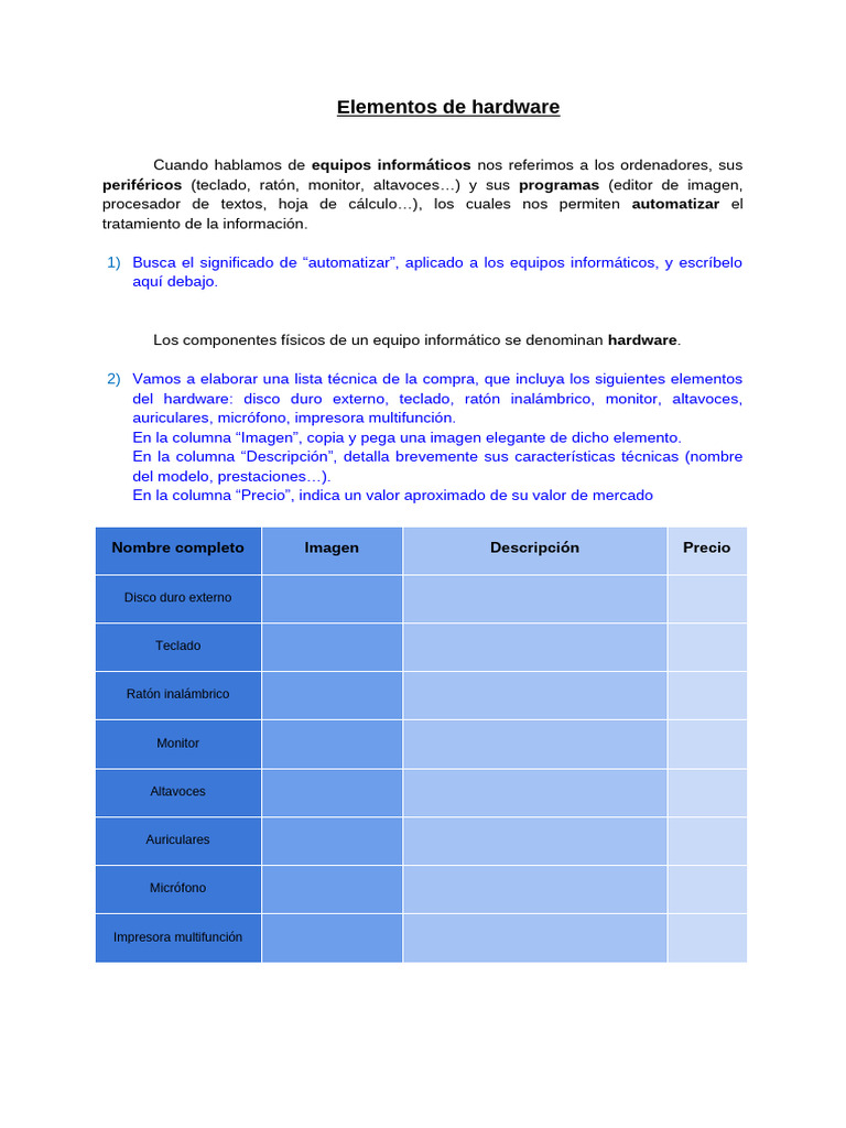 Elementos Esenciales del Hardware | PDF | Hardware de la computadora ...