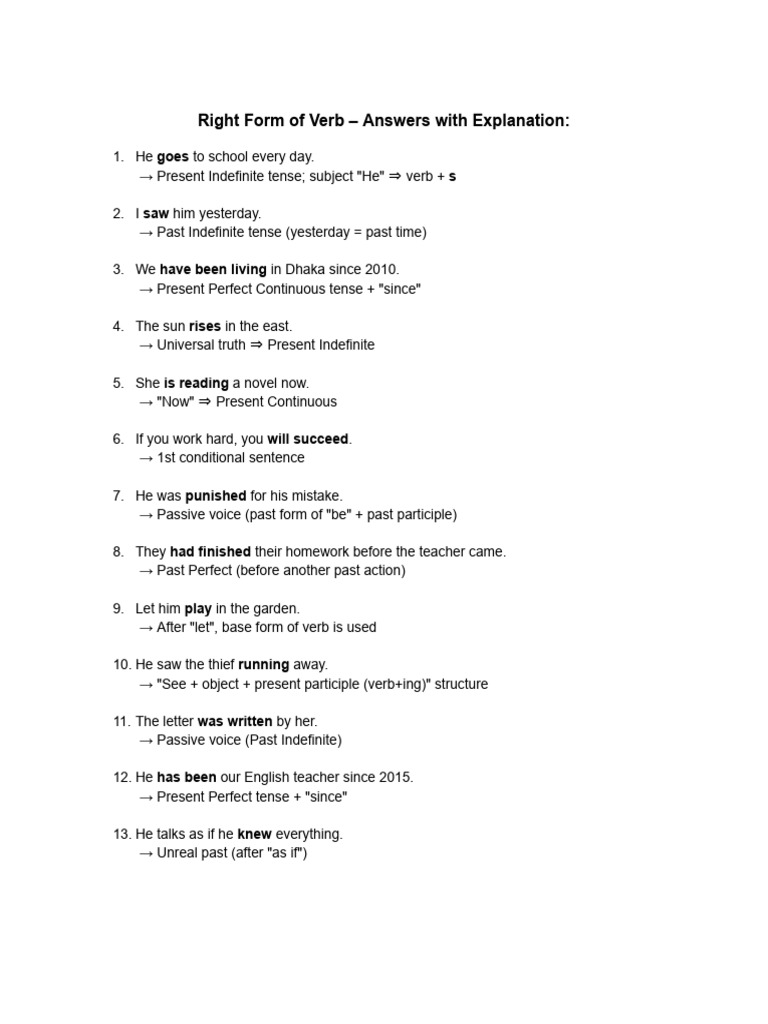 Right Verb Forms Explained with Examples | PDF | Perfect (Grammar) | Verb