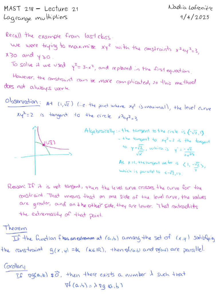 Lecture 21 - Lagrange Multipliers | PDF