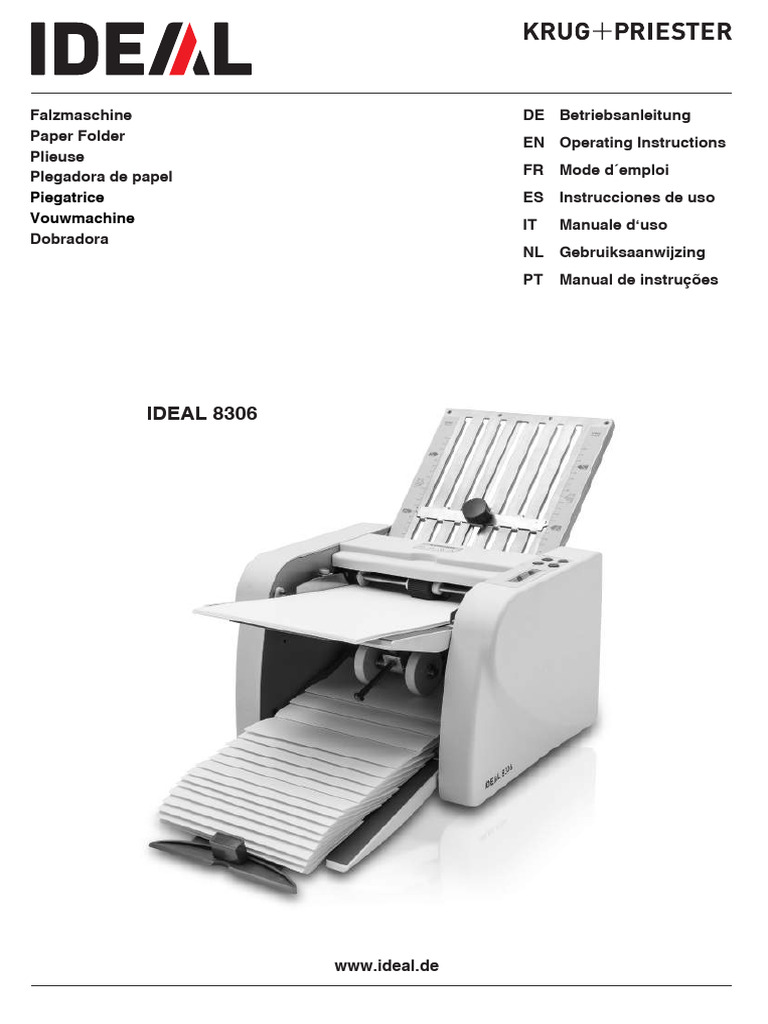 Operating Instructions for IDEAL 8306 Paper Folder | PDF