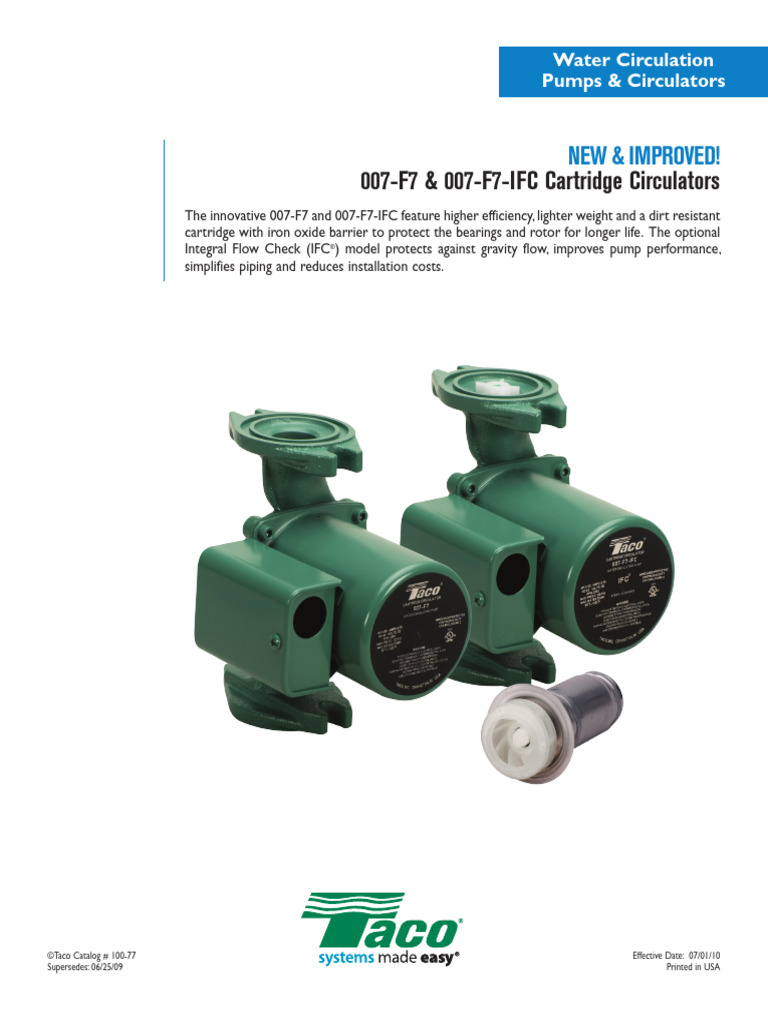 Taco - 007-f7 Specification | PDF | Pump | Mechanical Engineering