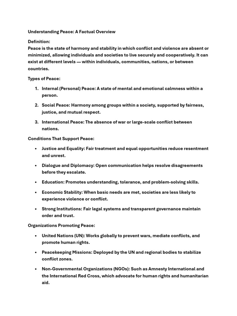 Understanding Types and Conditions of Peace | PDF