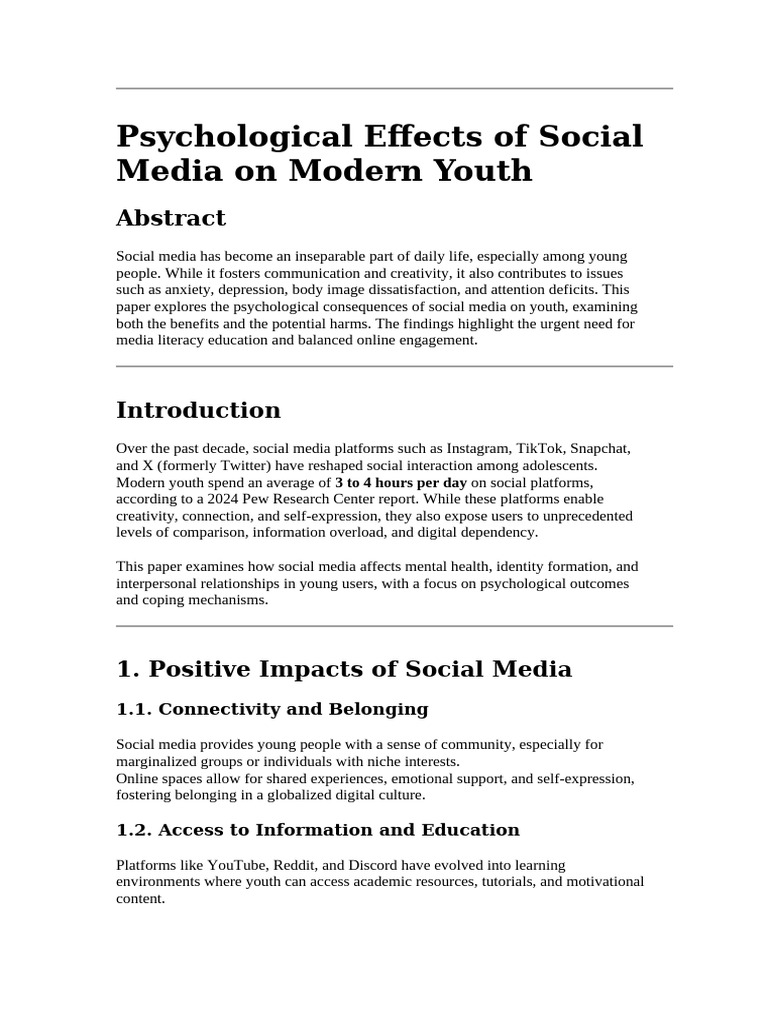 Social Media's Impact on Youth Mental Health | PDF | Social Media ...
