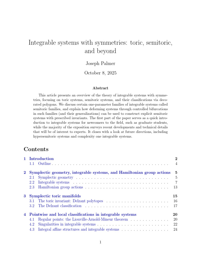Integrable Systems With Symmetries: Toric, Semitoric, and Beyond | PDF ...