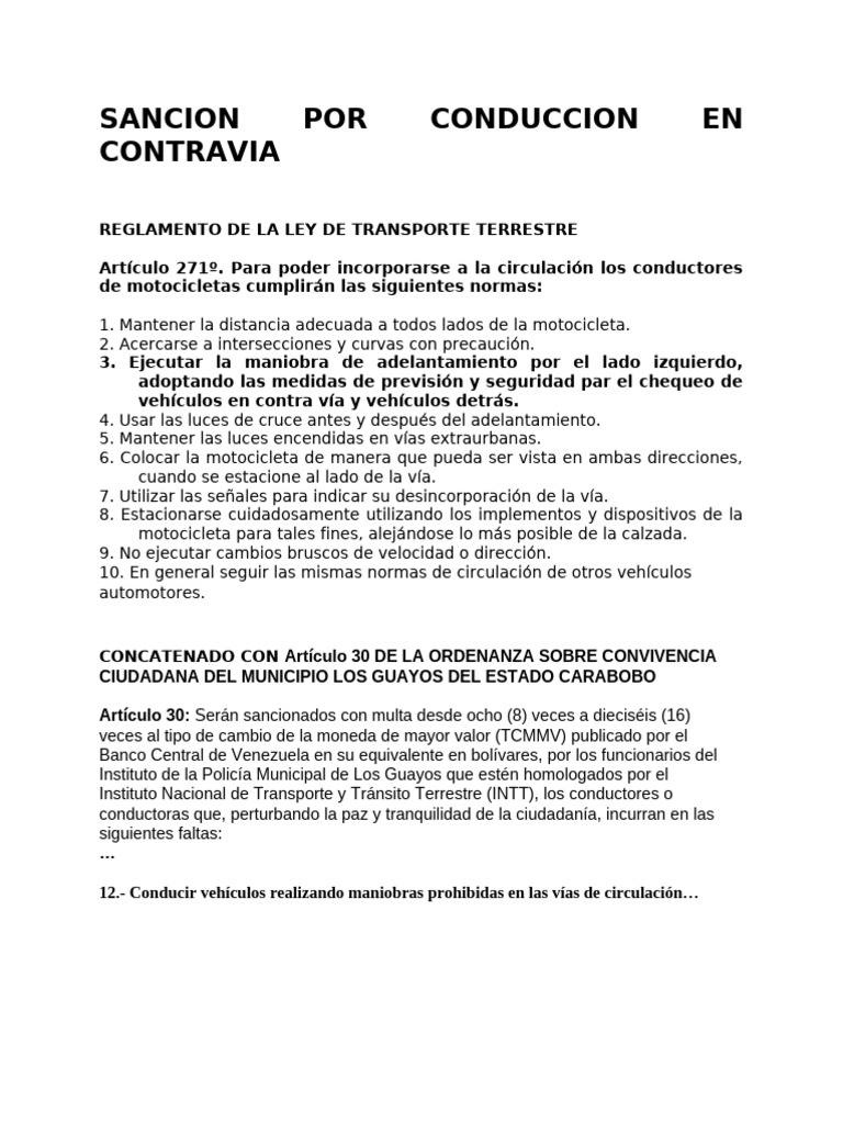 Sanciones por Conducción en Contravía | PDF