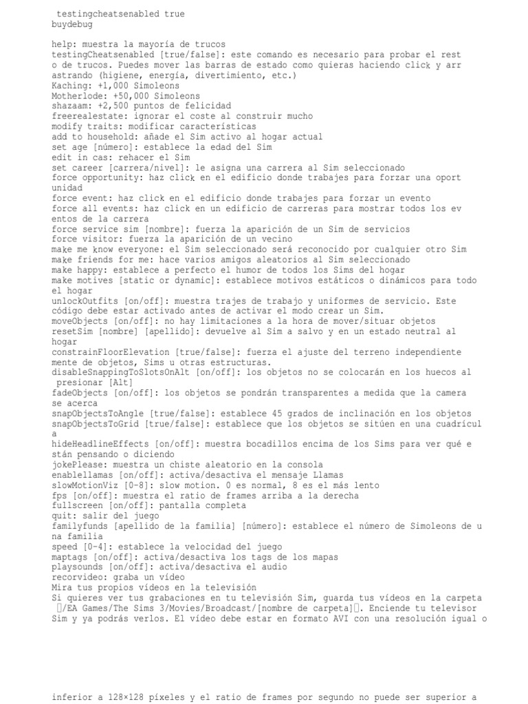 Trucos y Cheats para Sims 3 PC | PDF | Vídeo | Ocio