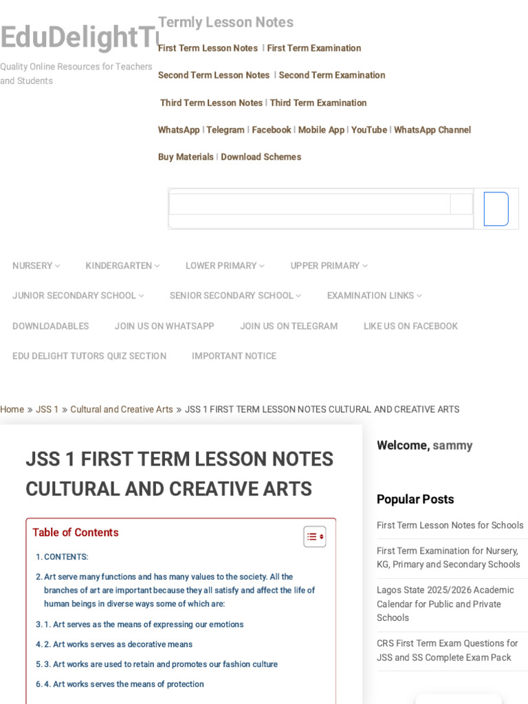 JSS1 First Term CCA Lesson Notes | PDF | Theatre