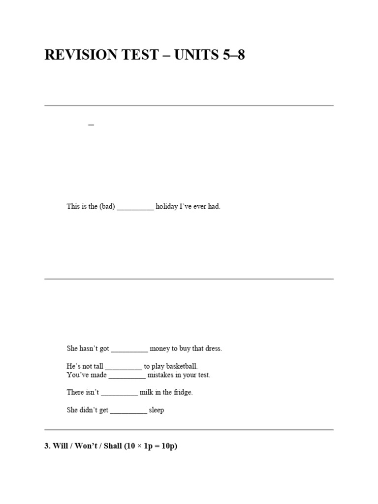 Revision Test for Units 5-8 | PDF | Linguistics | Language Mechanics