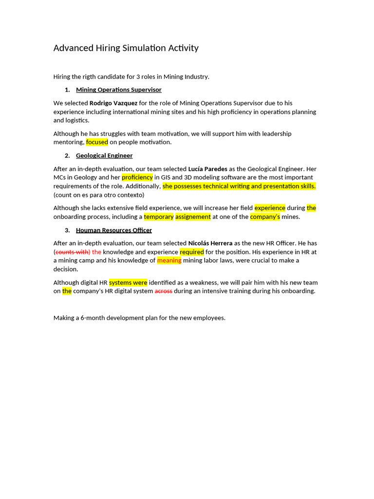 Advanced Hiring Simulation Activity REVISION GABRIEL | PDF