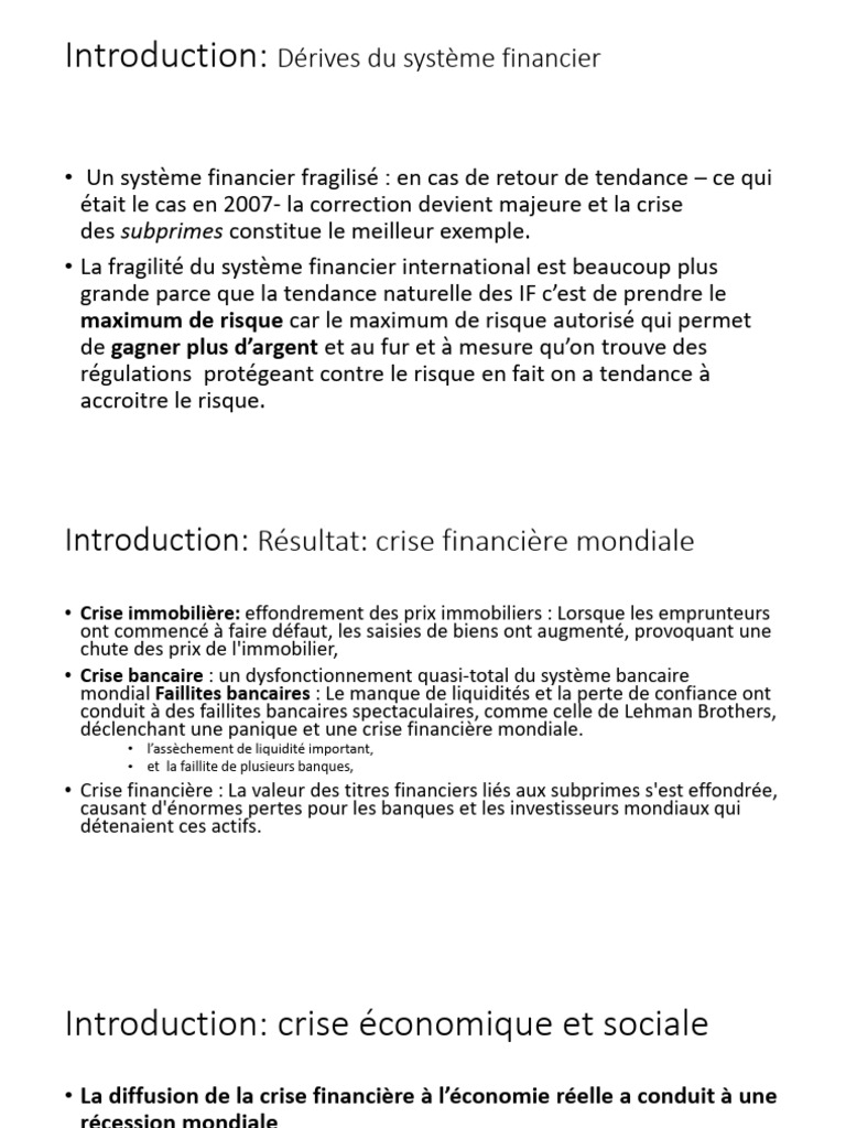 Dérives et crises du système financier | PDF | Crise des subprimes ...
