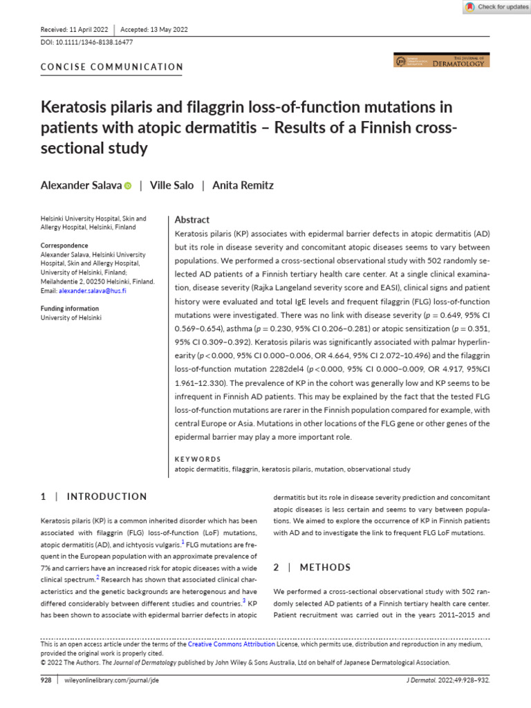 Keratosis Pilaris in Finnish Atopic Dermatitis | PDF | Allergy | Immunology