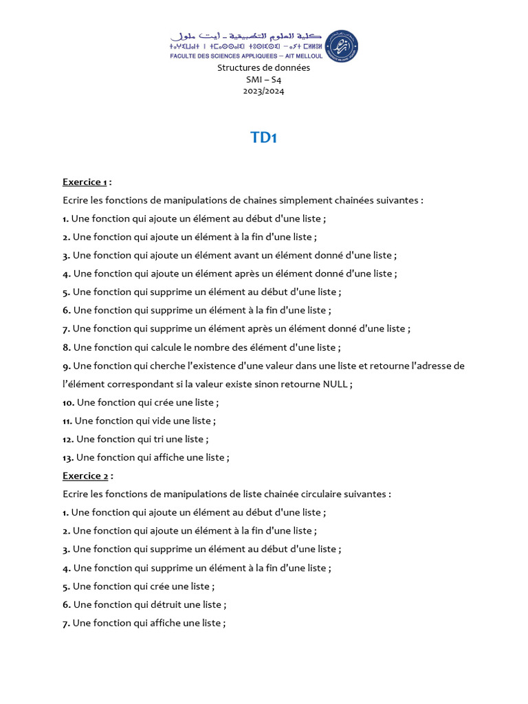Fonctions de manipulation de listes chainées | PDF