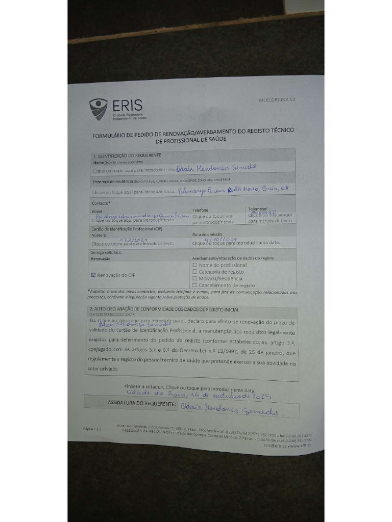 Formulário Renovação CIP | PDF