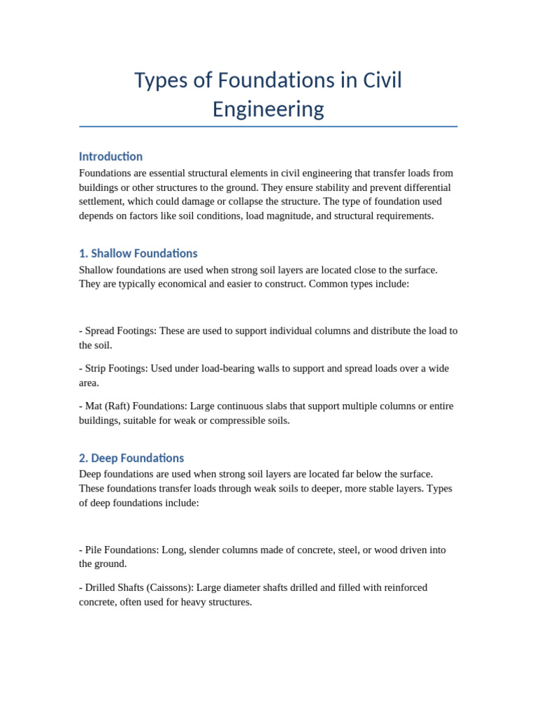 Types of Civil Engineering Foundations | PDF | Foundation (Engineering ...