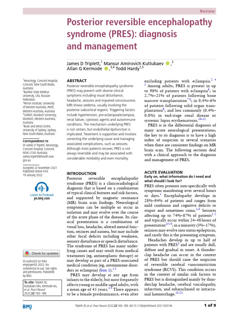 Pres Syndrome | PDF | Medical Specialties | Clinical Medicine