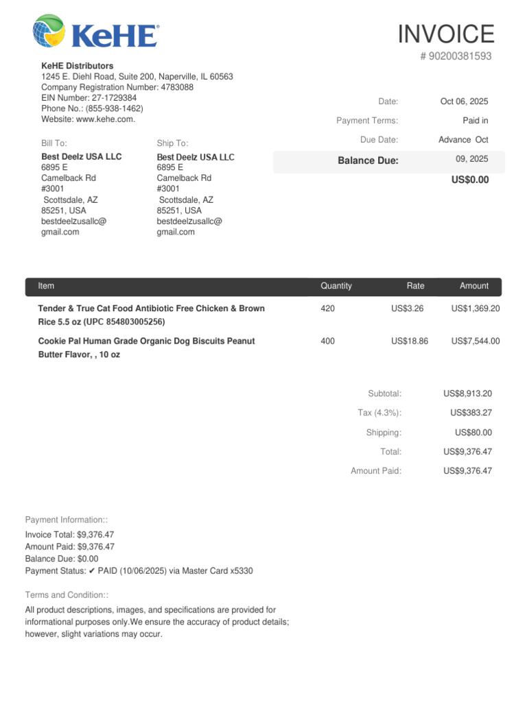 Invoice for Best Deelz USA LLC Payment | PDF | Candy | Chocolate
