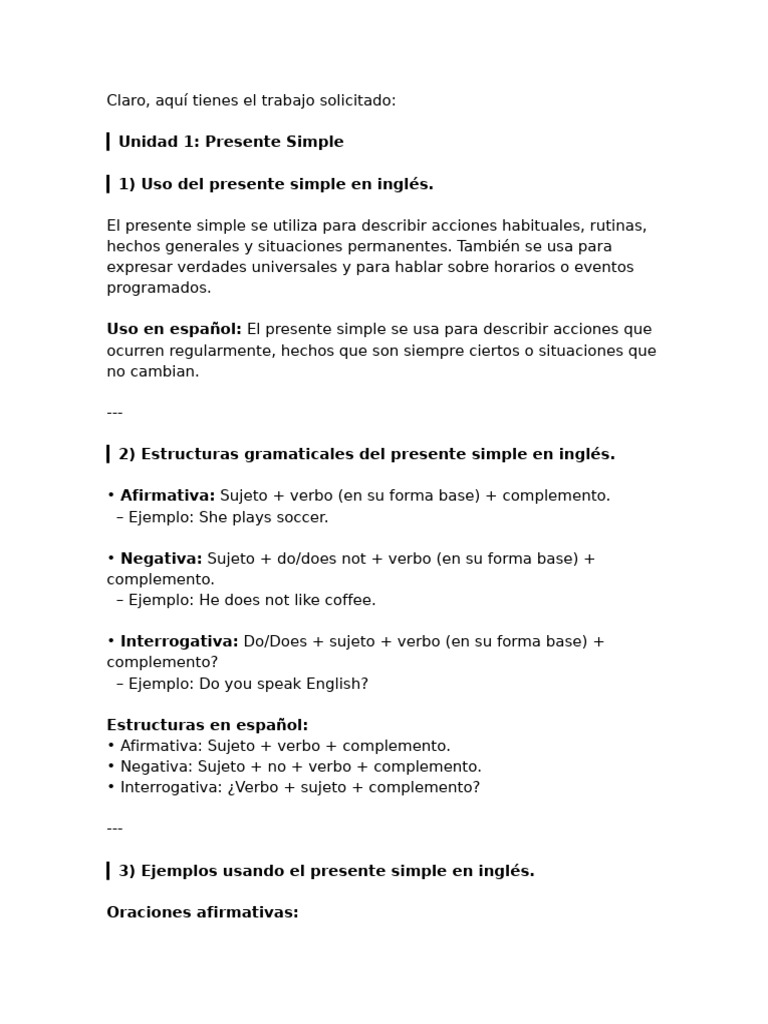 Uso y Estructura del Presente Simple | PDF | Verbo | Asunto (gramática)