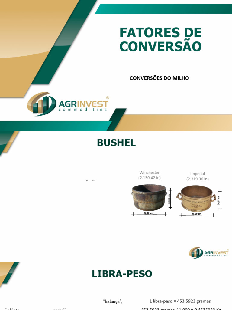 Fatores de Conversão do Milho e Bushel | PDF | Quilograma | Libra (massa)