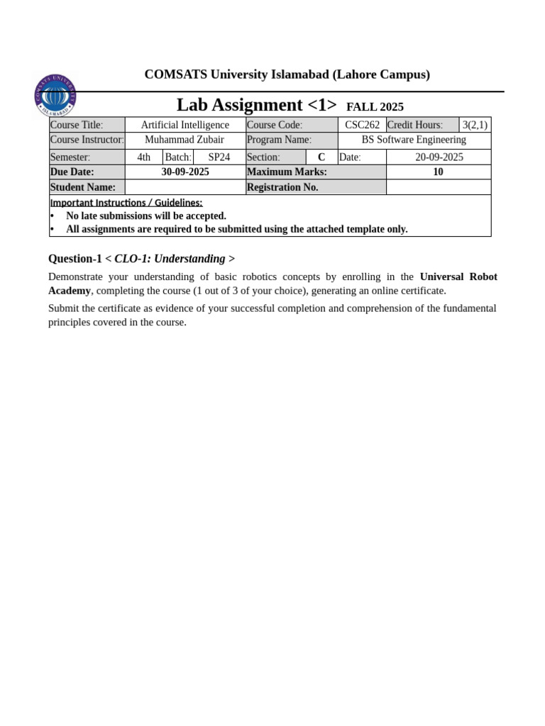 AI Lab Assignment Guidelines - Fall 2025 | PDF