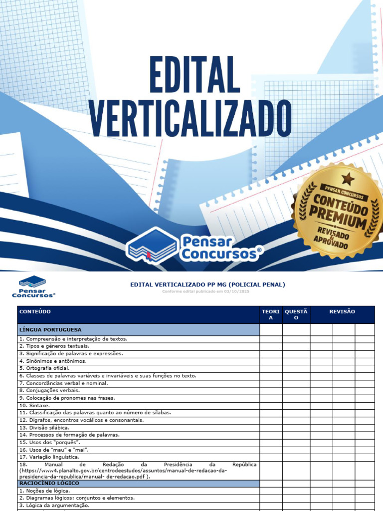 Edital Policial Penal MG 2025: Conteúdos e Requisitos | PDF | Internet ...