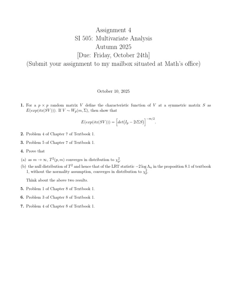 SI 505 Multivariate Analysis Assignment | PDF
