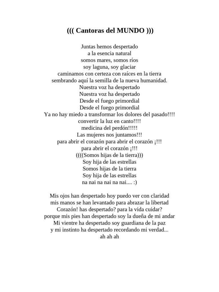 Cantoras Del Mundo Letra 2020 | PDF