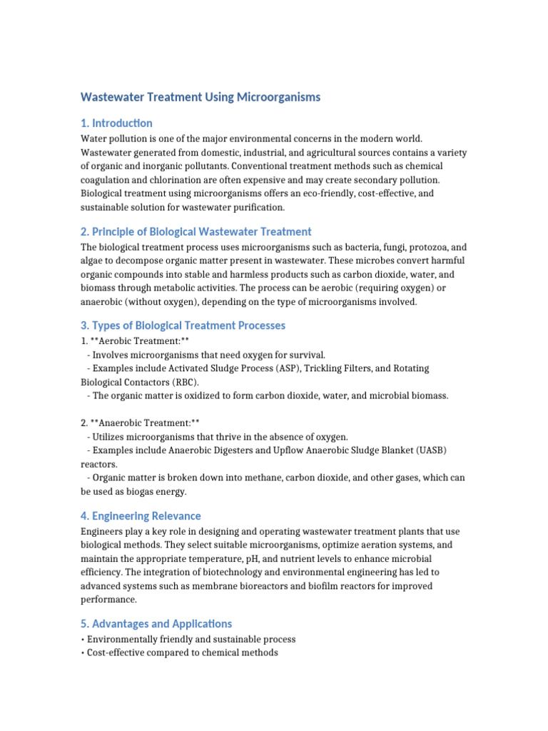 Wastewater Treatment Using Microorganisms Report With Diagram | PDF ...