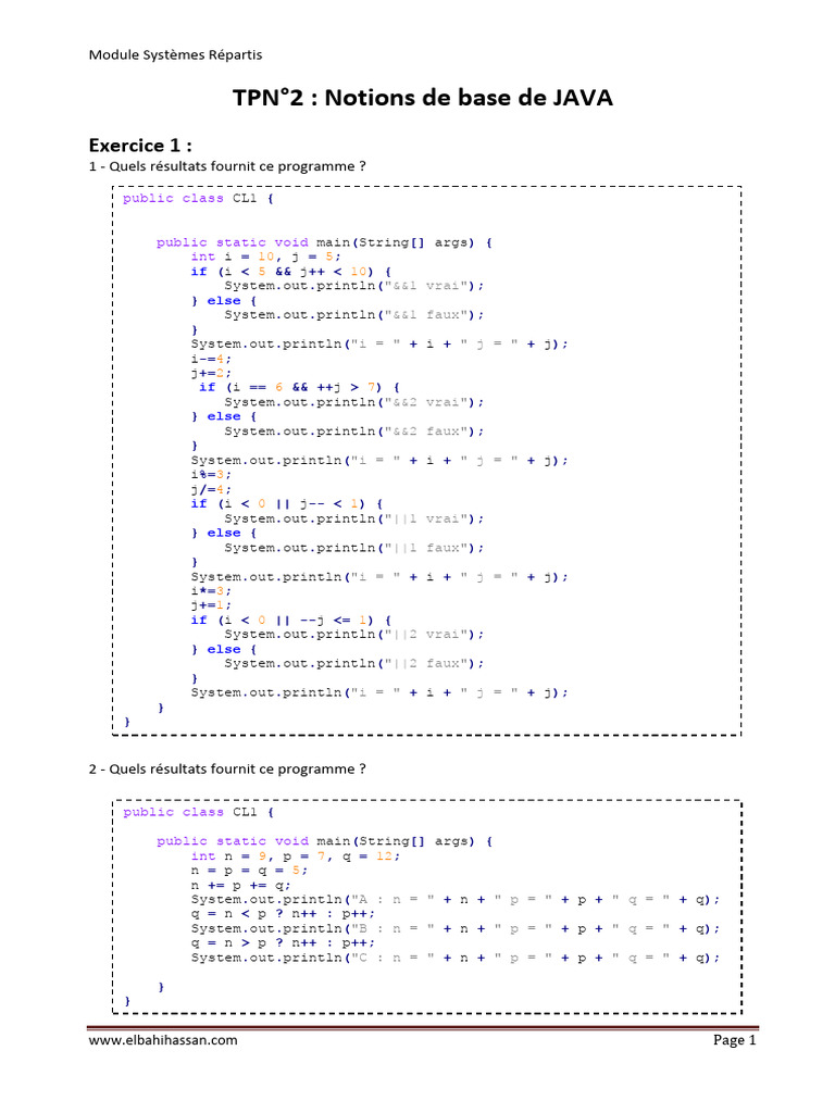 Notions de base en programmation JAVA | PDF | Programmation ...