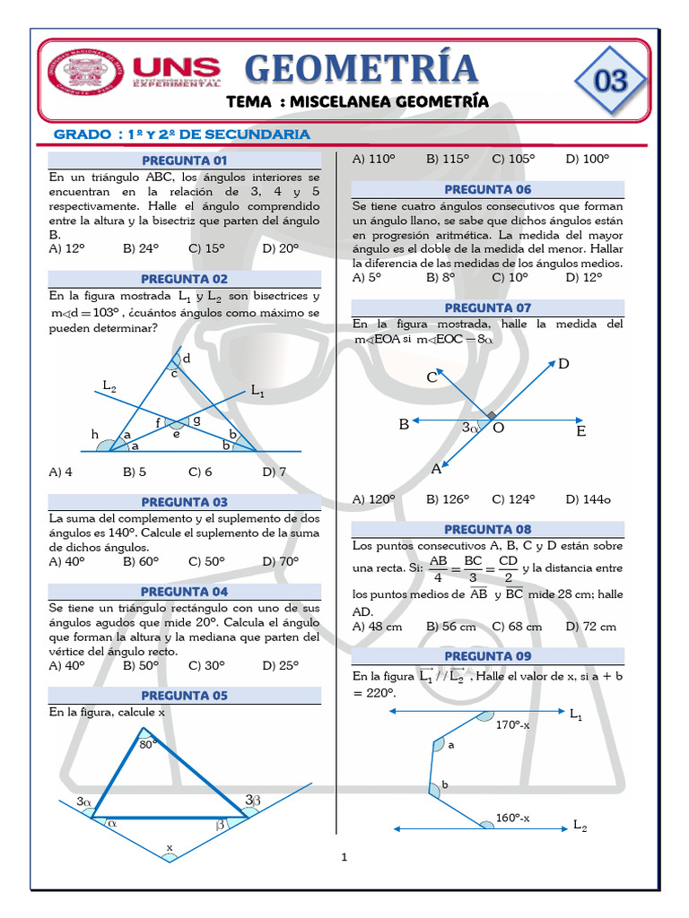 Preguntas de Geometría para Secundaria | PDF | Triángulo | Geometría ...