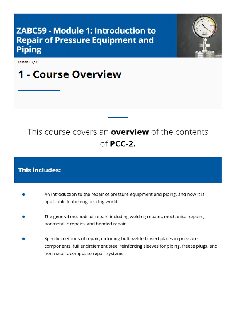 ASME PCC-2 Repair of Pressure Equipment & Piping Overview | PDF