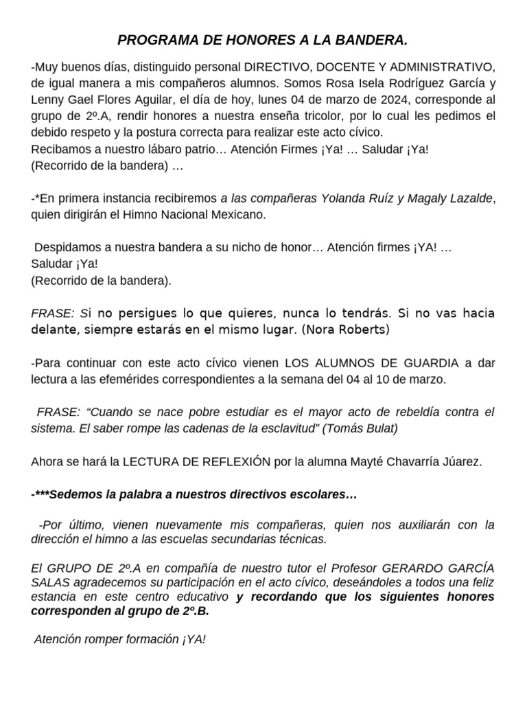 Honores a la Bandera y Efemérides de Marzo | PDF | México