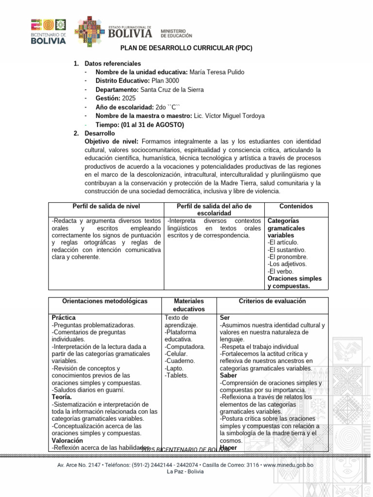 PDC PAT PSP SECUNDARIA 2do C Junio | PDF | Gramática | Comunicación humana