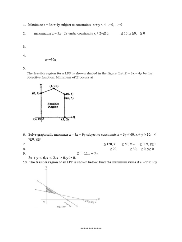 Grade 12 Linear Programming Worksheet | PDF