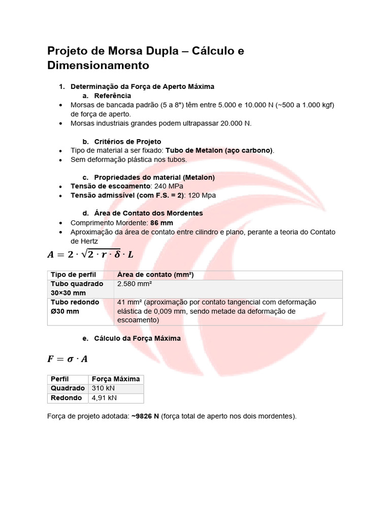 Calculos Morsa | PDF | Estresse (Mecânica) | Mecânica