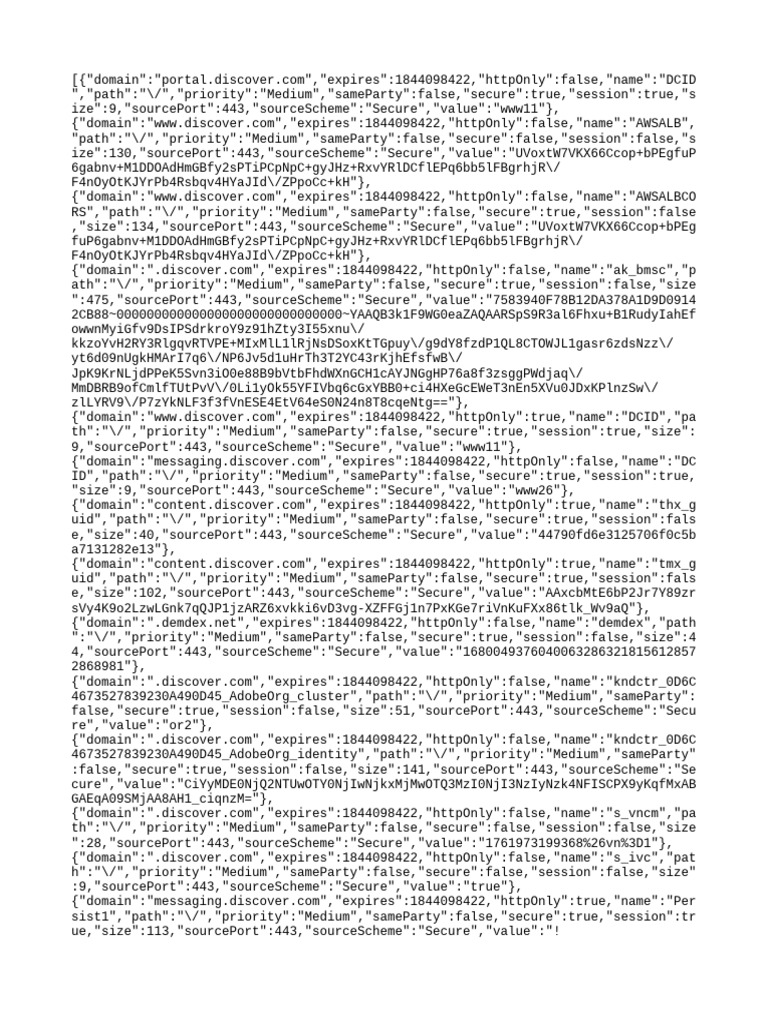 Discover.com Cookie Data Overview | PDF | Http Cookie